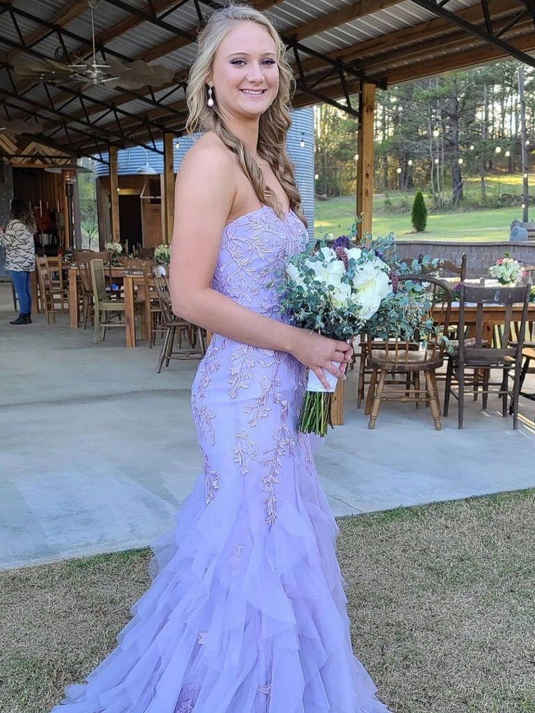 Mermaid Strapless Lilac Lace Long Prom Dresses, Mermaid Lilac Formal D jbydress Mermaid Strapless Lilac Lace Long Prom Dresses, Mermaid Lilac Formal D jbydress