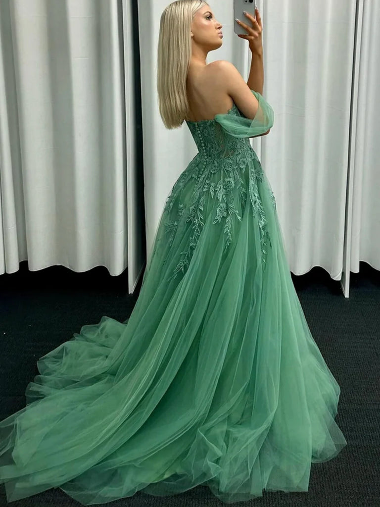 Off Shoulder Green Lace Long Prom Dresses, Off the Shoulder Green Form jbydress Off Shoulder Green Lace Long Prom Dresses, Off the Shoulder Green Form jbydress