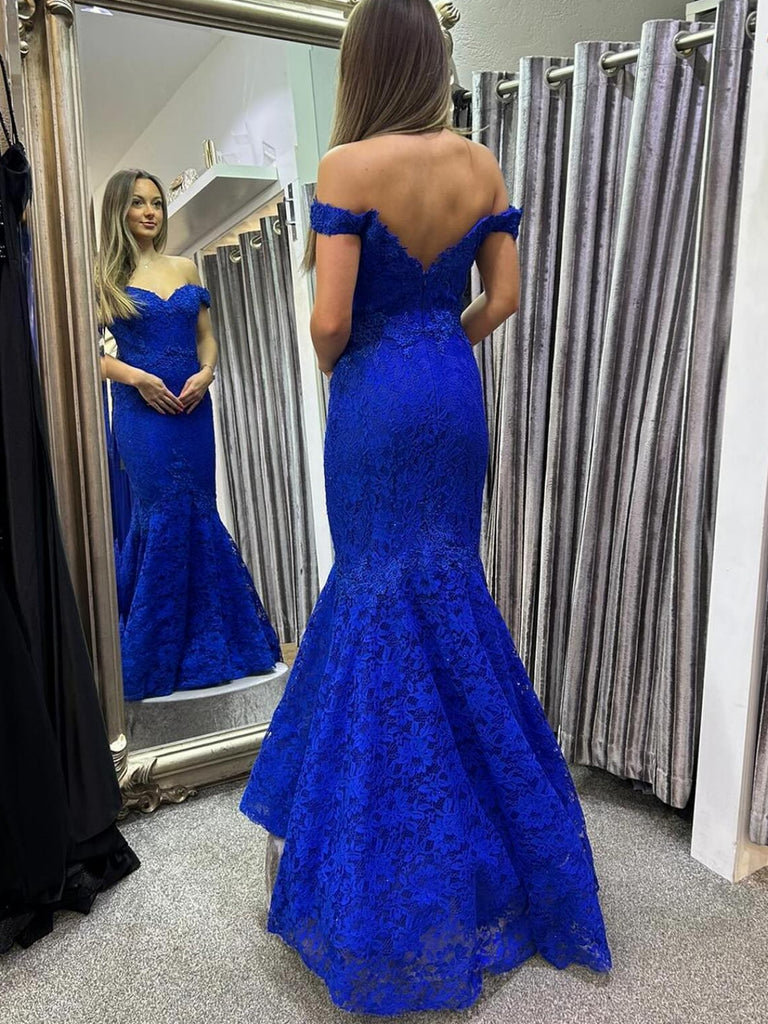Off Shoulder Mermaid Blue Lace Long Prom Dresses, Mermaid Blue Formal jbydress Off Shoulder Mermaid Blue Lace Long Prom Dresses, Mermaid Blue Formal jbydress