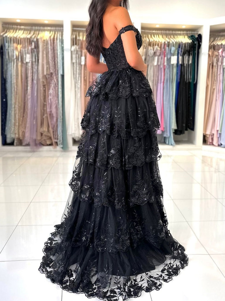 long lace formal black evening dress product info and reviews A Line Prom Dresses V Neck Beaded Custom Color / US8 and black Formal Black Lace Dresses |