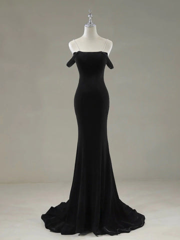 Off the Shoulder Black Mermaid Long Prom Dresses, Black Mermaid Long Formal Evening Dresses