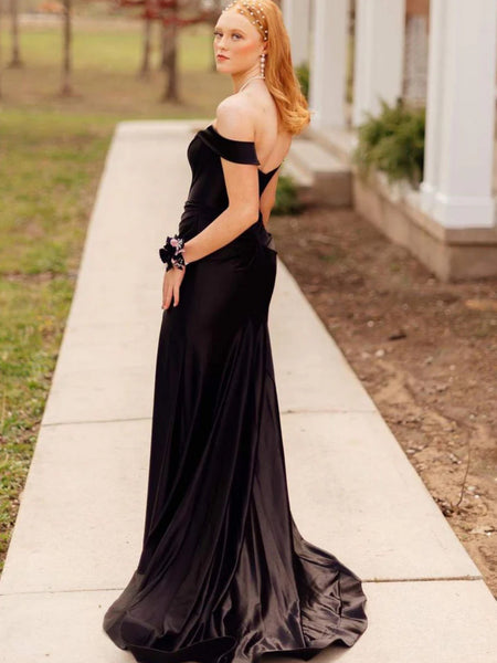 Off the Shoulder Black Mermaid Long Prom Dresses, Off Shoulder Black Mermaid Formal Evening Dresses