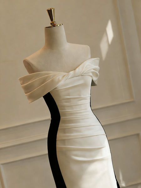 Off the Shoulder Black White Mermaid Long Prom Dresses, Black White Mermaid Long Formal Dresses