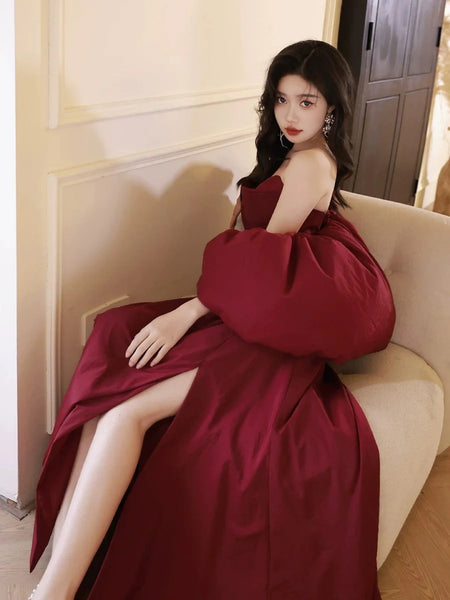 Off the Shoulder Burgundy Mermaid Prom Dresses, Wine Red Formal Evening Dresses