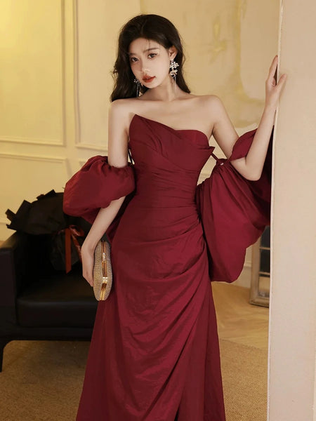 Off the Shoulder Burgundy Mermaid Prom Dresses, Wine Red Formal Evening Dresses