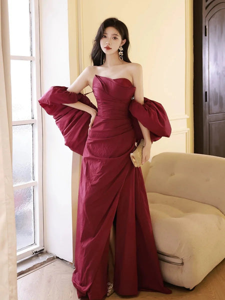 Off the Shoulder Burgundy Mermaid Prom Dresses, Wine Red Formal Evening Dresses