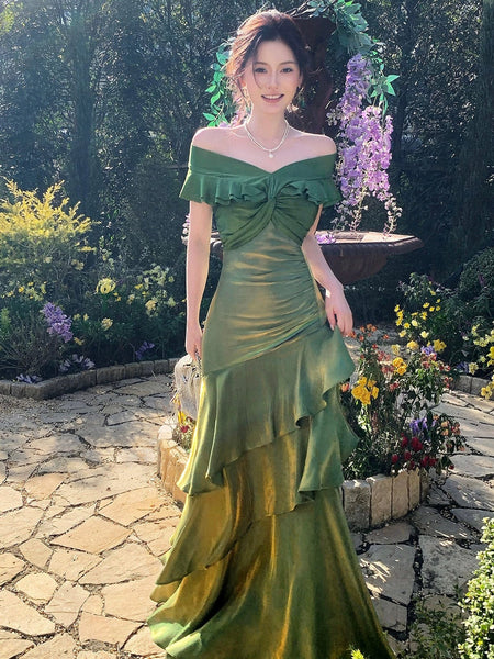 Off the Shoulder Green Mermaid Long Prom Dresses, Royal Blue Mermaid Long Formal Dresses