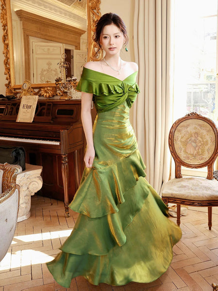 Off the Shoulder Green Mermaid Long Prom Dresses, Royal Blue Mermaid Long Formal Dresses