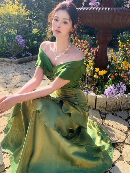 Off the Shoulder Green Mermaid Long Prom Dresses, Royal Blue Mermaid Long Formal Dresses