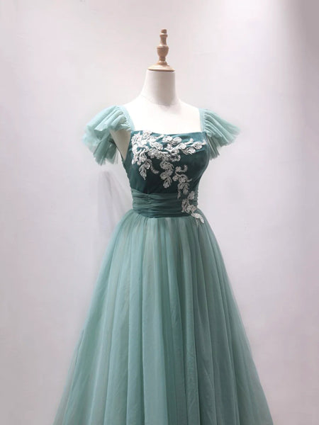Off the Shoulder Green Tea Length Prom Dresses, Short Green Tea Length Formal Homecoming Dresses