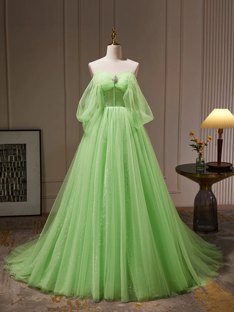 Off the Shoulder Green Tulle Long Prom Dresses, Off Shoulder Green Lon jbydress Off the Shoulder Green Tulle Long Prom Dresses, Off Shoulder Green Lon jbydress