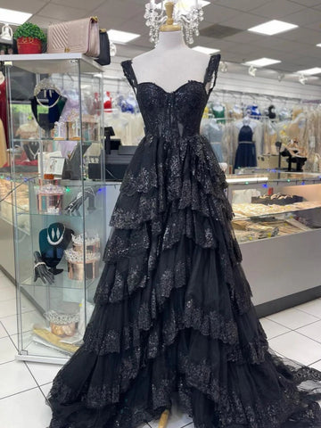 Off the Shoulder Layered Lace Prom Dresses, Off Shoulder Layered Lace Formal Evening Dresses