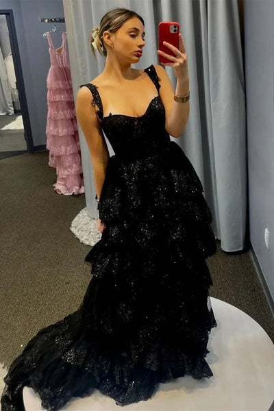 Off the Shoulder Layered Lace Prom Dresses, Off Shoulder Layered Lace Formal Evening Dresses