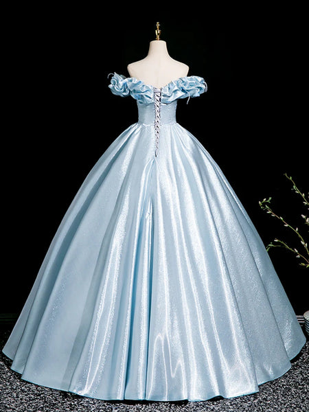 Off the Shoulder Light Blue Prom Dresses, Light Blue Long Formal Evening Dresses
