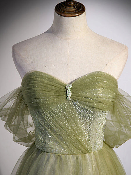 Off the Shoulder Light Green Beaded Long Prom Dresses, Light Green Off Shoulder Long Formal Graduation Dresses