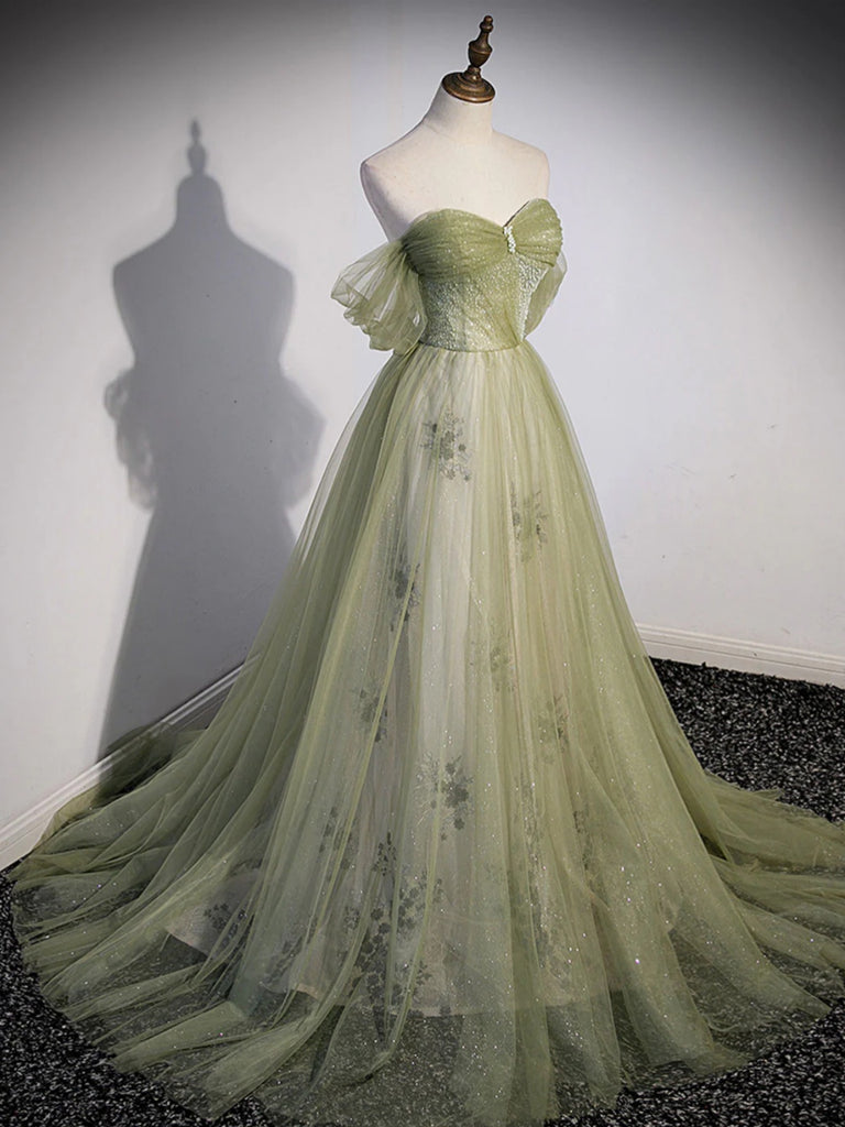 Off the Shoulder Light Green Beaded Long Prom Dresses, Light Green Off jbydress Off the Shoulder Light Green Beaded Long Prom Dresses, Light Green Off jbydress
