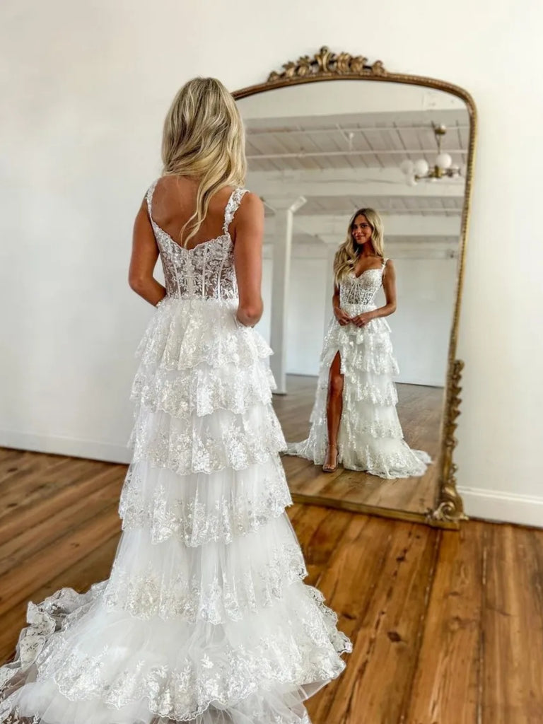 Off the Shoulder Multi Layered Lace Prom Dresses, Lace Layered Long Fo jbydress Off the Shoulder Multi Layered Lace Prom Dresses, Lace Layered Long Fo jbydress