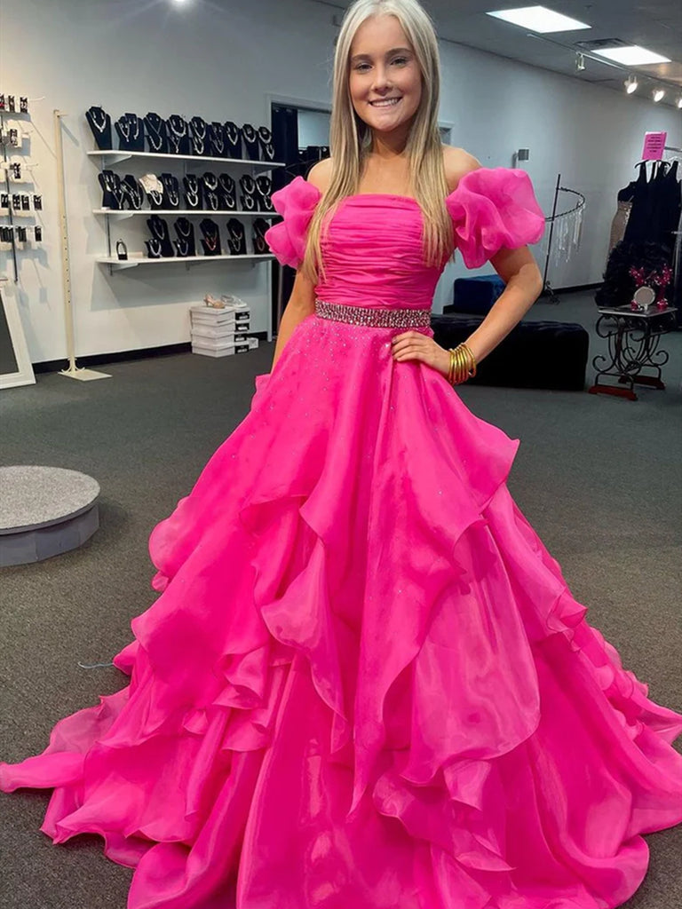 Off the Shoulder Pink Red Organza Prom Dresses, Pink Red Organza Forma jbydress Off the Shoulder Pink Red Organza Prom Dresses, Pink Red Organza Forma jbydress