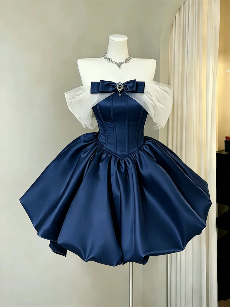 Off the Shoulder Short Blue Pink Black Prom Dresses, Off Shoulder Short Graduation Dresses