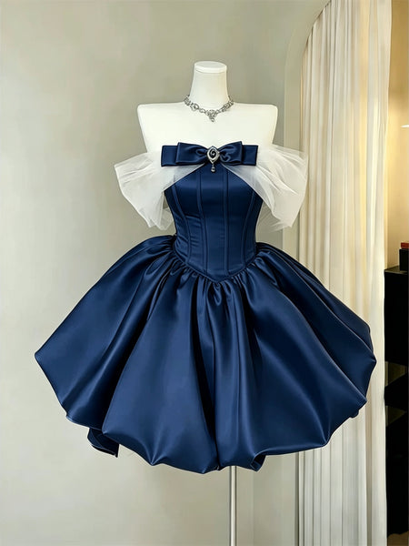 Off the Shoulder Short Blue Pink Black Prom Dresses, Off Shoulder Short Graduation Dresses