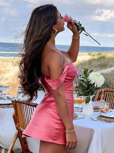 Off the Shoulder Short Blue Pink Coral Prom Dresses, Short Off Shoulder Formal Homecoming Dresses