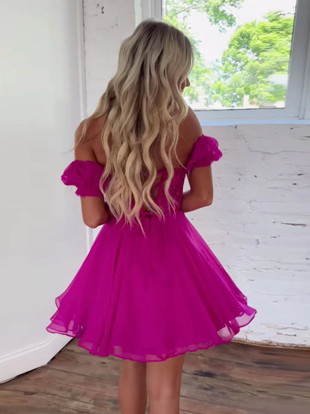 Off the Shoulder Short Pink Lace Prom Dresses, Short Pink Lace Formal Homecoming Dresses