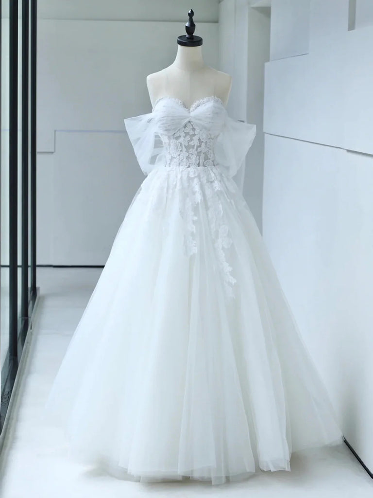 Off the Shoulder White Lace Wedding Dresses, White Lace Bridal Dresses