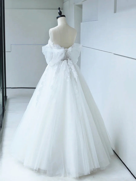 Off the Shoulder White Lace Wedding Dresses, White Lace Bridal Dresses