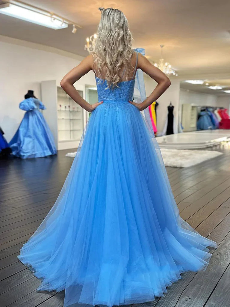 One Shoulder Blue Lace Long Prom Dresses with High Slit, One Shoulder jbydress One Shoulder Blue Lace Long Prom Dresses with High Slit, One Shoulder jbydress