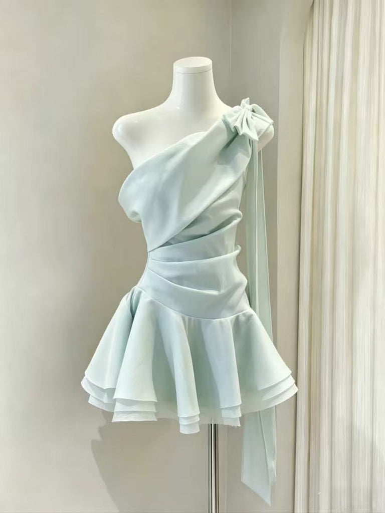 One Shoulder Short Mint Green Prom Dresses, Short Mint Green Formal Homecoming Dresses