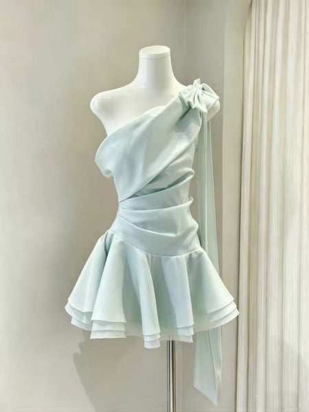 One Shoulder Short Mint Green Prom Dresses, Short Mint Green Formal Homecoming Dresses