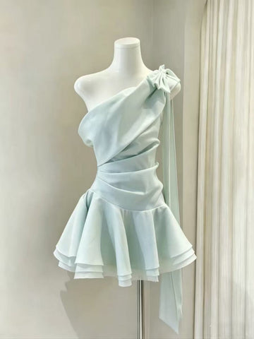 One Shoulder Short Mint Green Prom Dresses, Short Mint Green Formal Homecoming Dresses