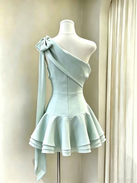 One Shoulder Short Mint Green Prom Dresses, Short Mint Green Formal Homecoming Dresses