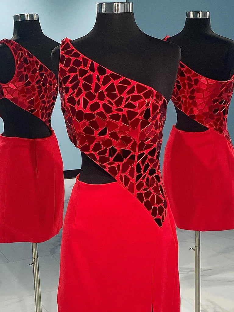 One Shoulder Short Red Black Prom Dresses, One Shoulder Short Red Blac jbydress One Shoulder Short Red Black Prom Dresses, One Shoulder Short Red Blac jbydress