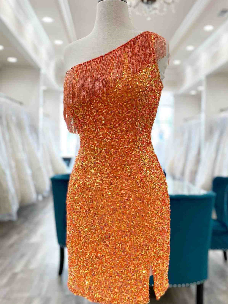 One Shoulder Short Tight Orange Blue Prom Dresses, One Shoulder Short jbydress One Shoulder Short Tight Orange Blue Prom Dresses, One Shoulder Short jbydress
