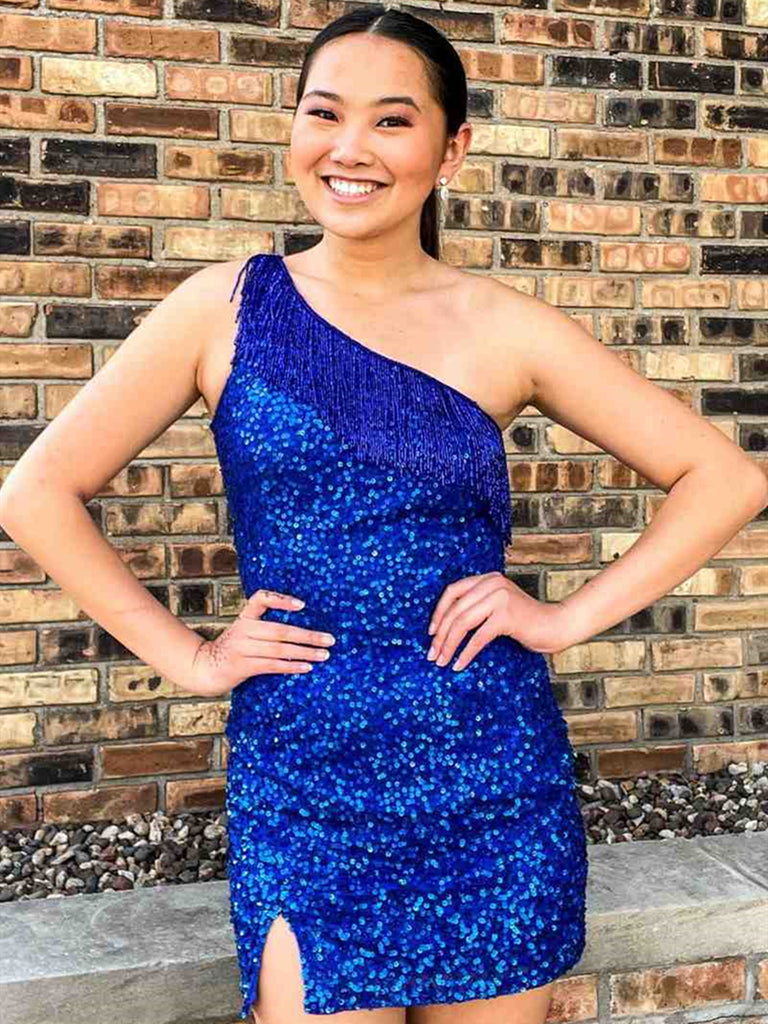 One Shoulder Short Tight Orange Blue Prom Dresses, One Shoulder Short jbydress One Shoulder Short Tight Orange Blue Prom Dresses, One Shoulder Short jbydress