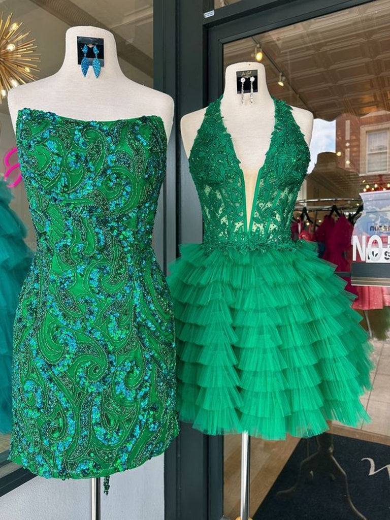 Princess V Neck Ruffle Green Lace Short Prom Dresses, Green Lace Homec jbydress Princess V Neck Ruffle Green Lace Short Prom Dresses, Green Lace Homec jbydress