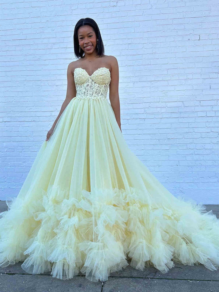 Red Yellow White Ruffle Long Lace Prom Dresses, Ruffle Long Lace Forma jbydress Red Yellow White Ruffle Long Lace Prom Dresses, Ruffle Long Lace Forma jbydress