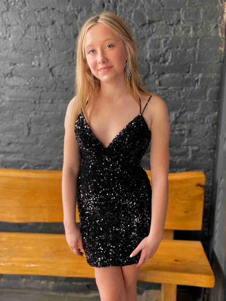 Shiny V Neck Black Purple Short Sequins Prom Dresses, Short Sequined P jbydress Shiny V Neck Black Purple Short Sequins Prom Dresses, Short Sequined P jbydress