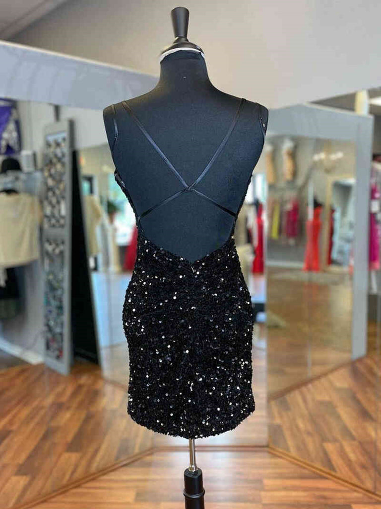 Shiny V Neck Black Purple Short Sequins Prom Dresses, Short Sequined P jbydress Shiny V Neck Black Purple Short Sequins Prom Dresses, Short Sequined P jbydress