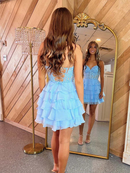 Short Blue Red Yellow Lace Prom Dresses, Yellow Blue Red Lace Formal Graduation Dresses