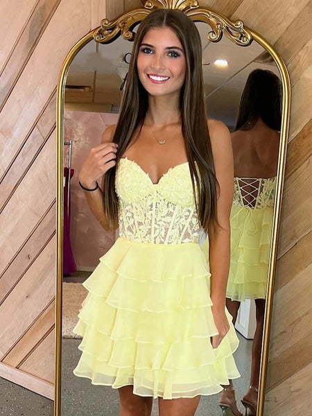 Short Blue Red Yellow Lace Prom Dresses, Yellow Blue Red Lace Formal Graduation Dresses