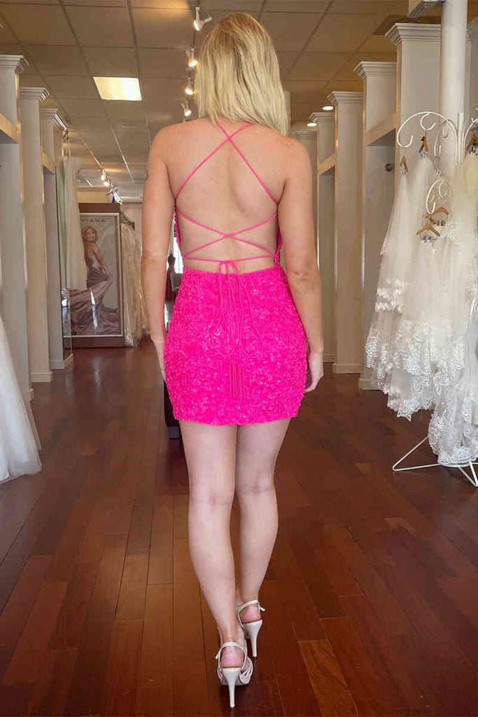 Short Blue Silver Pink Backless Sequins Prom Dresses, Short Open Back jbydress Short Blue Silver Pink Backless Sequins Prom Dresses, Short Open Back jbydress