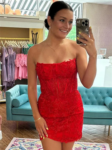 Short Champagne Purple Red Lace Prom Dresses, Short Lace Graduation Homecoming Dresses