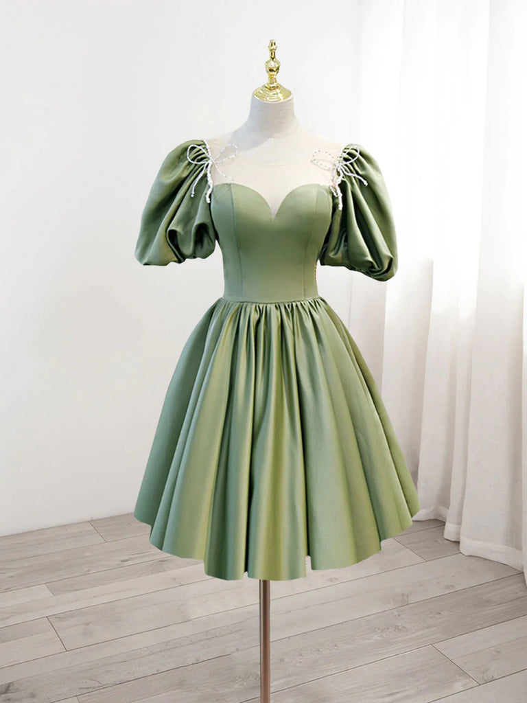 Short Green Short Sleeves Satin Prom Dresses, Short Green Formal Homec jbydress Short Green Short Sleeves Satin Prom Dresses, Short Green Formal Homec jbydress