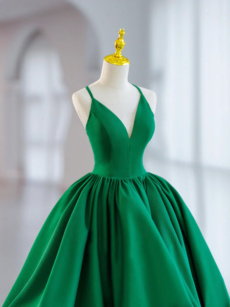 Short Green V Neck Satin Prom Dresses, Short Green V Neck Satin Formal Homecoming Dresses