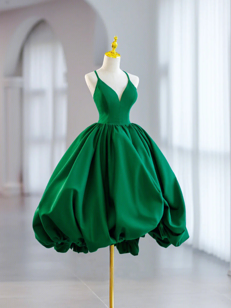 green satin homecoming dress Sage Green Satin Short Homecoming Dress 8th Grade Dance Dress with Bubble Sleeves