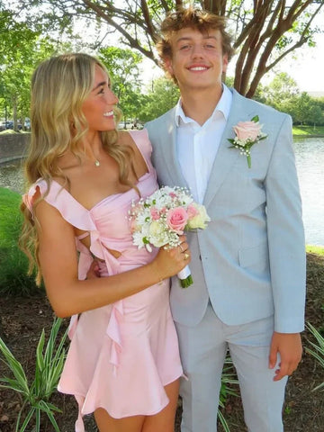 Short Pink Backless Prom Dresses, Open Back Short Pink Formal Homecoming Dresses