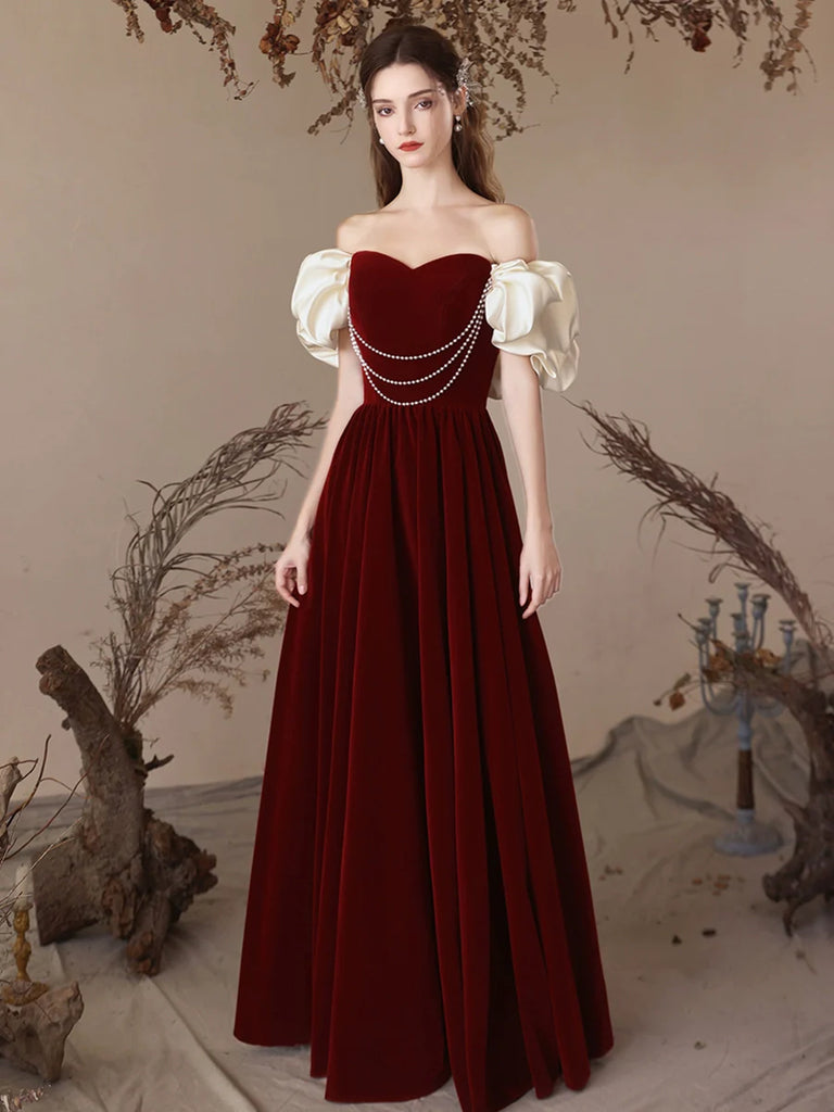 Custom Made High Slit Off Shoulder Burgundy Prom Dress, Burgundy Formal  Dresses, Graduation Dresses