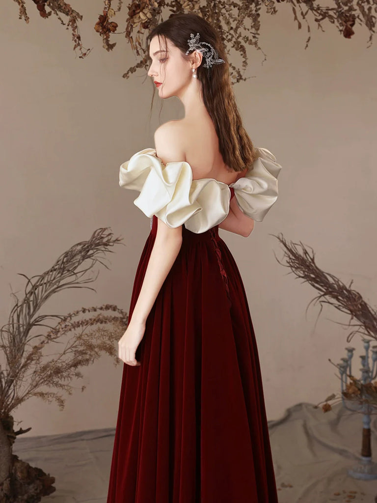 Short Sleeves Off the Shoulder Burgundy Long Prom Dresses, Wine Red Lo jbydress Short Sleeves Off the Shoulder Burgundy Long Prom Dresses, Wine Red Lo jbydress